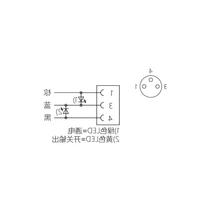 M8 3Pin, female 90°, LED light, single end pre-cast PVC non-flexible cable, grey sheathed, 63S083-XXX