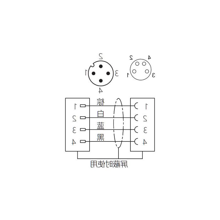 M8 to M12 4Pin, M8 female 90° to M12 male straight, double-ended precast PUR flexible cable, black sheath, 63D281-XXX 